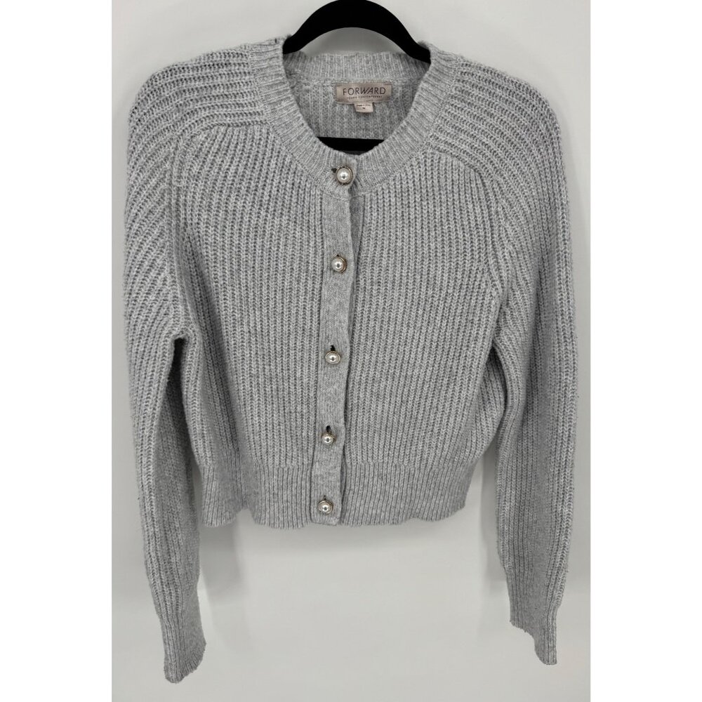 Forward Womens Gray Knit Button-Front Cardigan Sweater